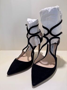 Jimmy Choo Black Suede Strappy Pointed Toe Heels
